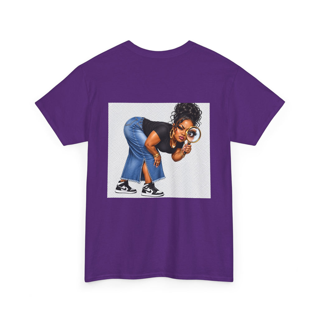 Don't Mind Me "I'm Just Trying to Find Who You're Talking To" Tee — Funny Graphic T-Shirt with Curious Woman Back Print