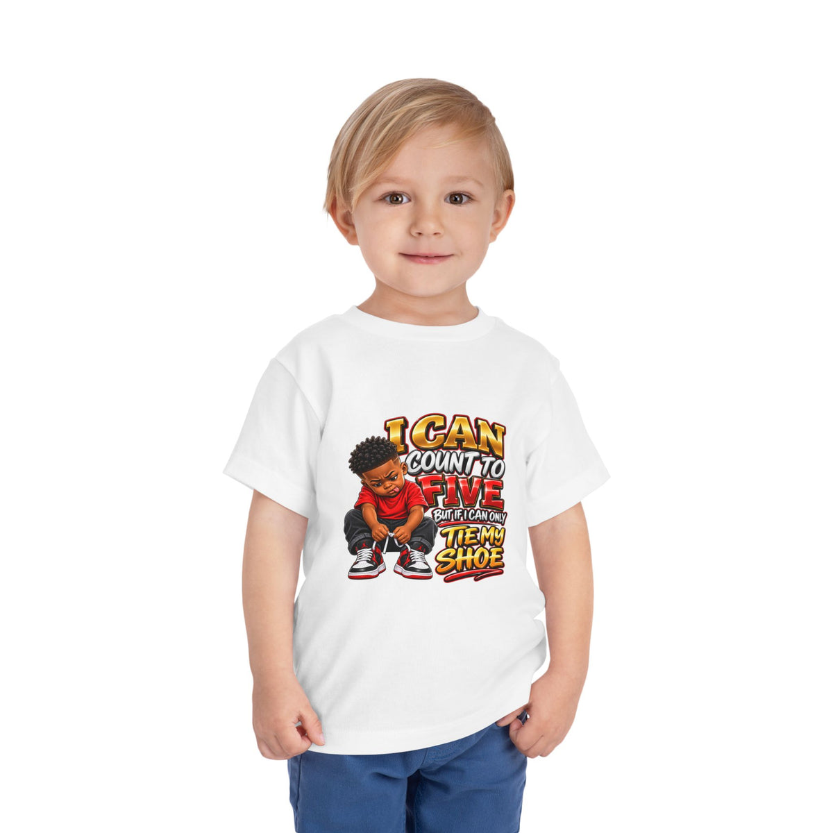 Toddler Tee — "I Can Count to Five But I Can Only Tie My Shoe" Graphic