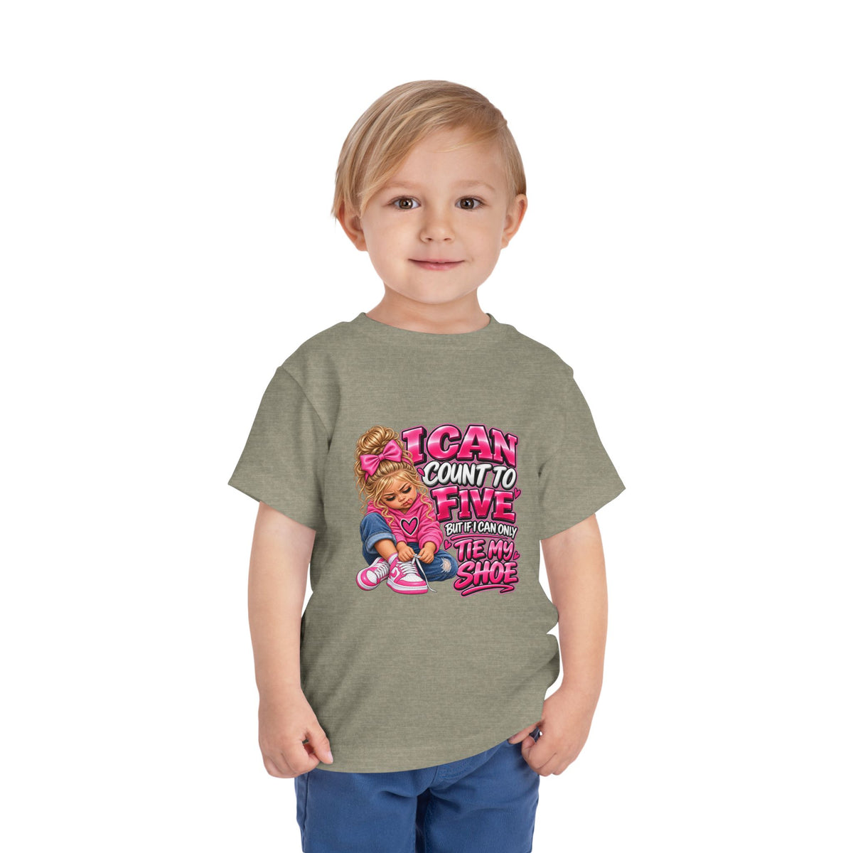 Toddler Tee — "I Can Count to Five But I Can Only Tie My Shoe" Cute Girl Graphic