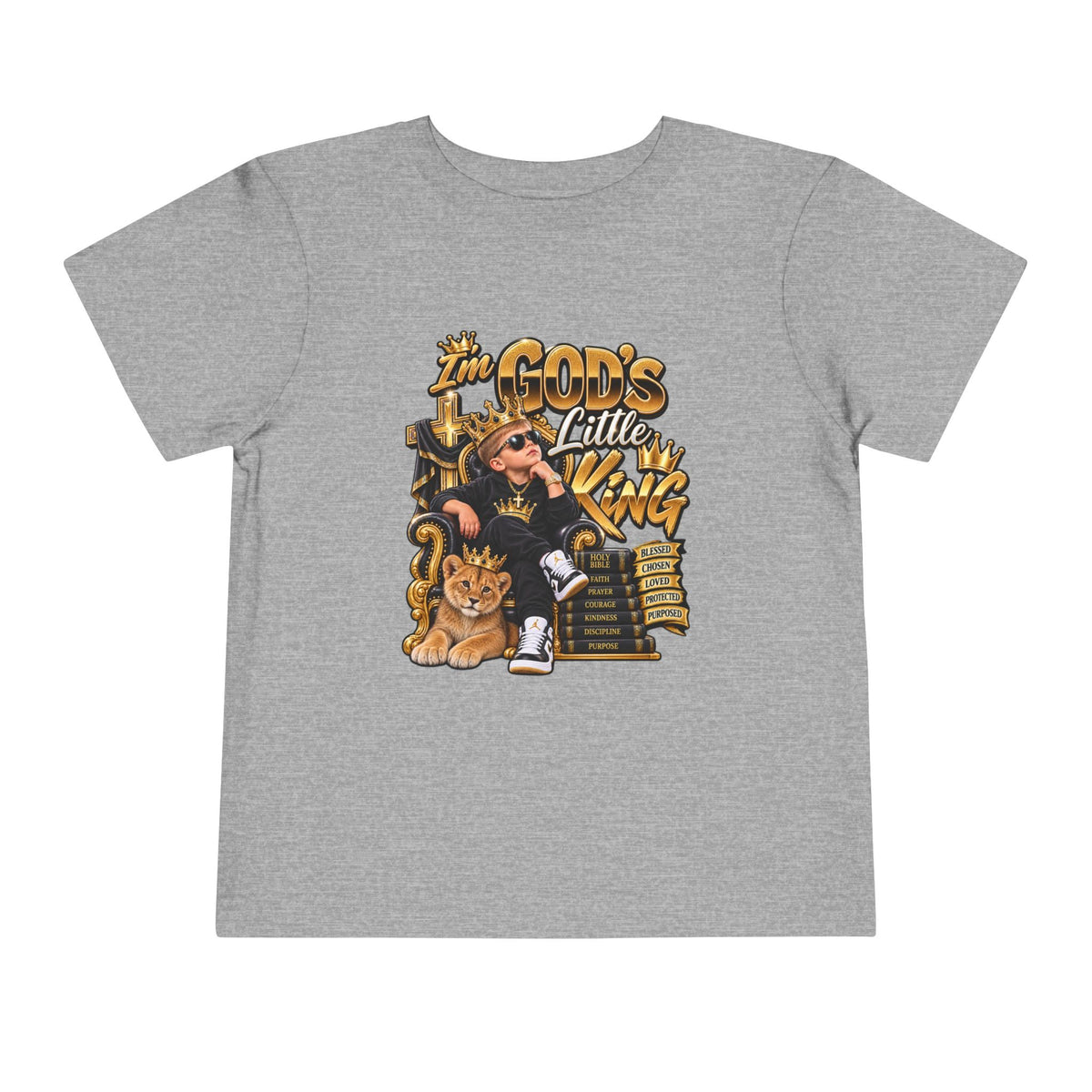 Toddler Tee — "The God's Little King" Graphic Shirt (Lion & Crown)