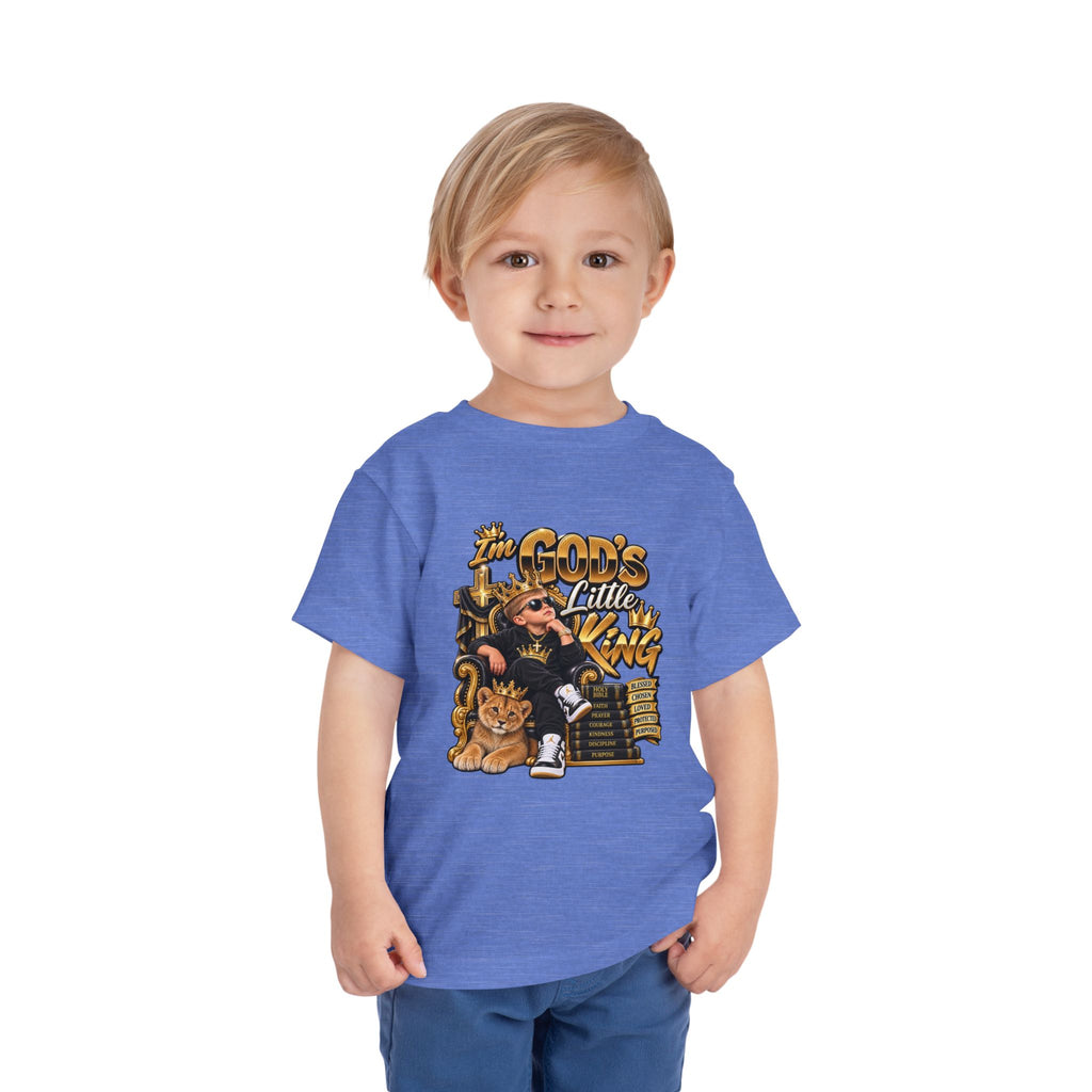 Toddler Tee — "The God's Little King" Graphic Shirt (Lion & Crown)