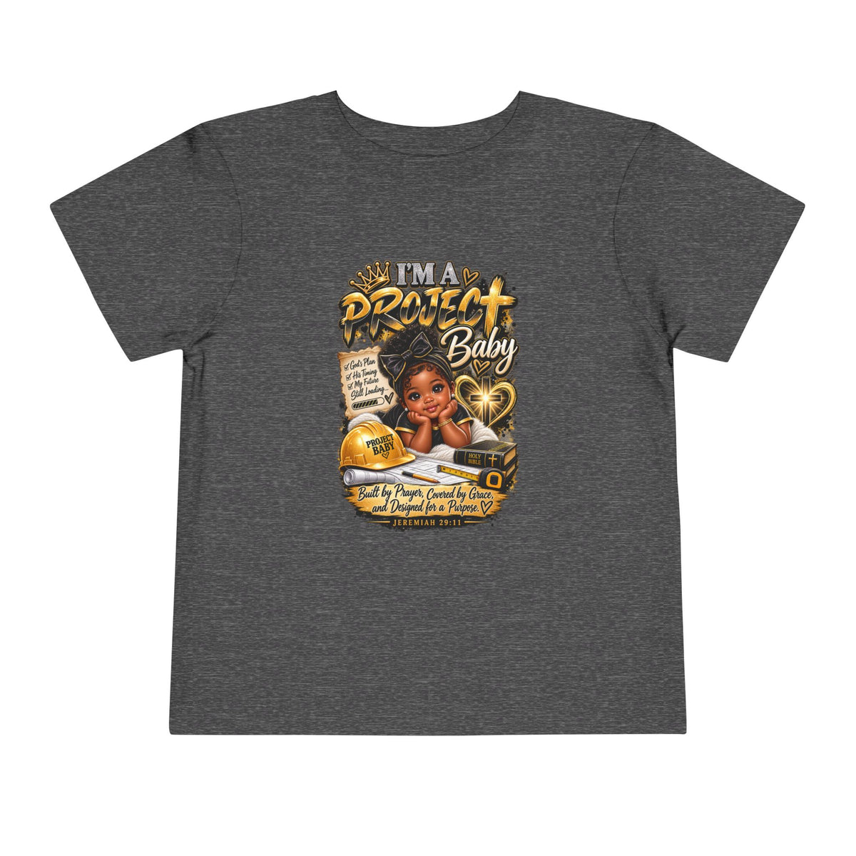 Toddler Tee — "I'm a Project Baby" Afro Girl Construction Graphic