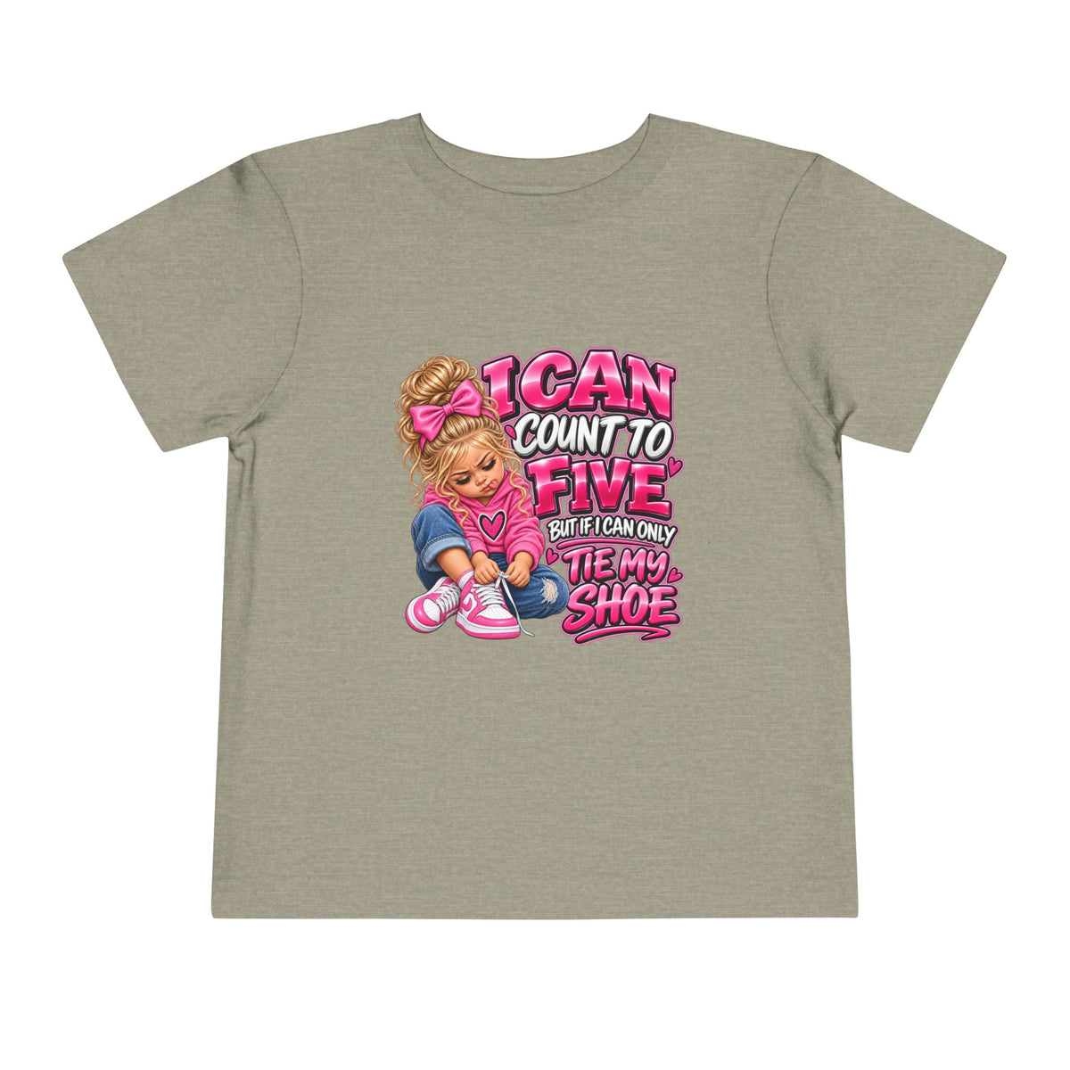 Toddler Tee — "I Can Count to Five But I Can Only Tie My Shoe" Cute Girl Graphic
