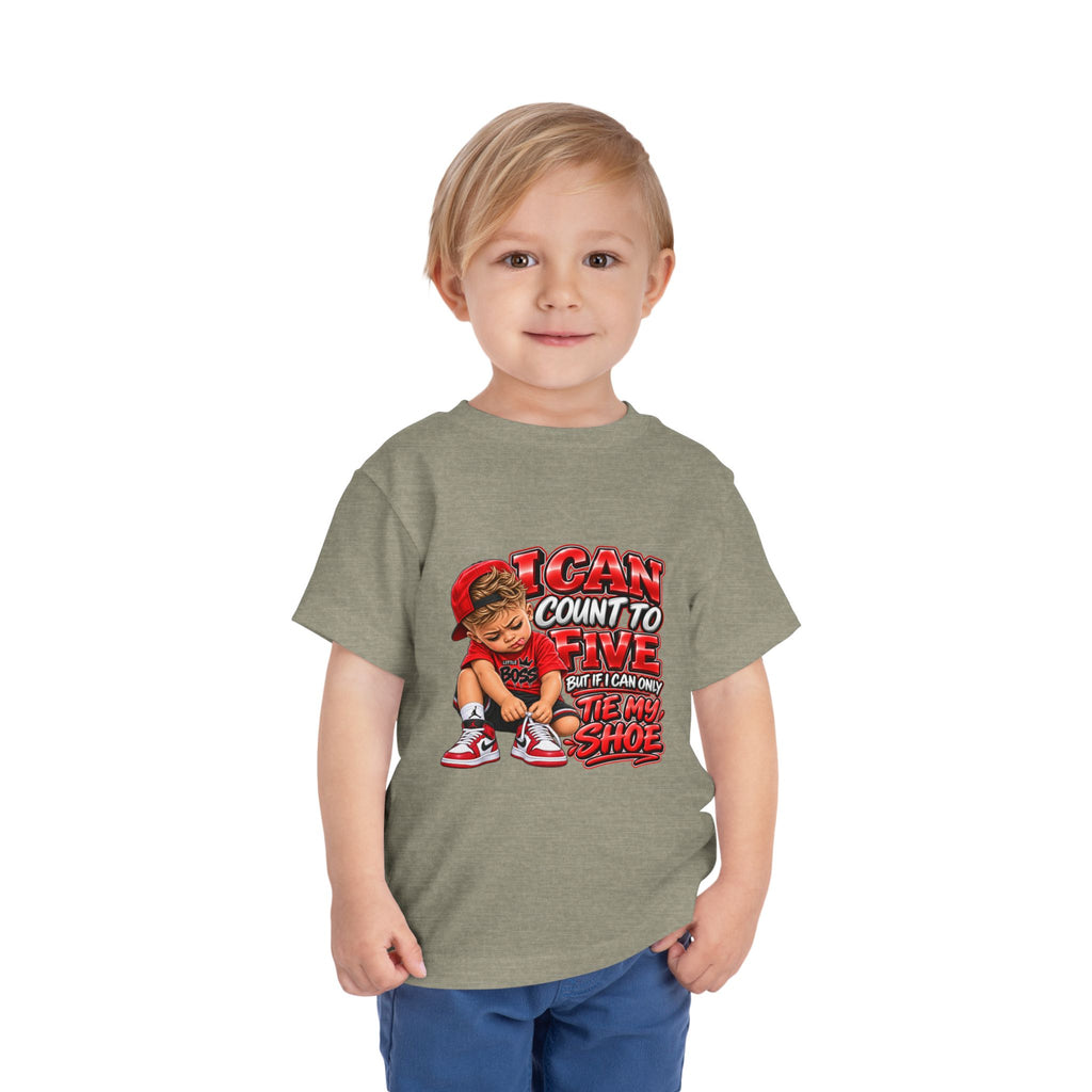 Toddler Tee — "I Can Count to Five But I Can Only Tie My Shoe" Cute Boy Graphic