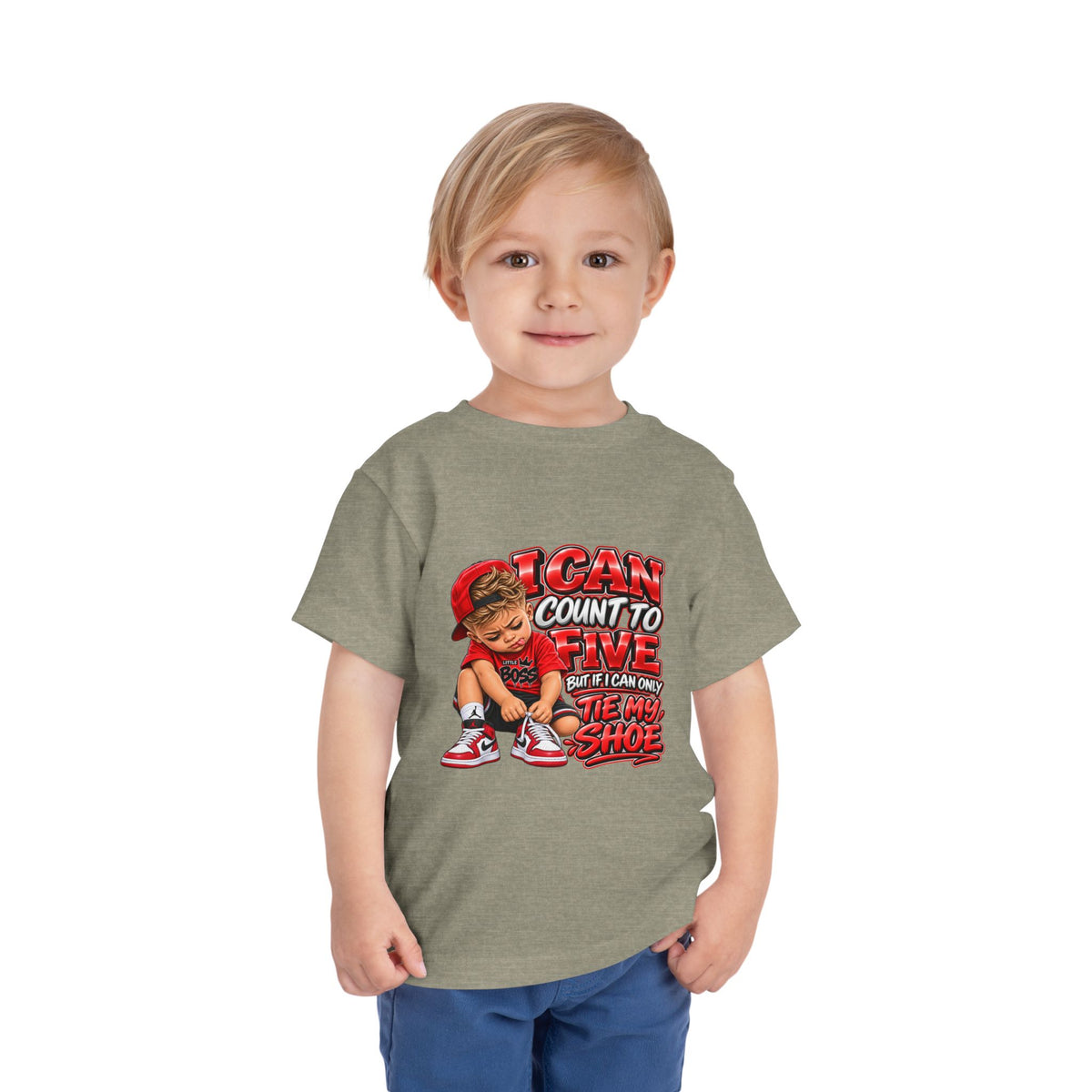 Toddler Tee — "I Can Count to Five But I Can Only Tie My Shoe" Cute Boy Graphic