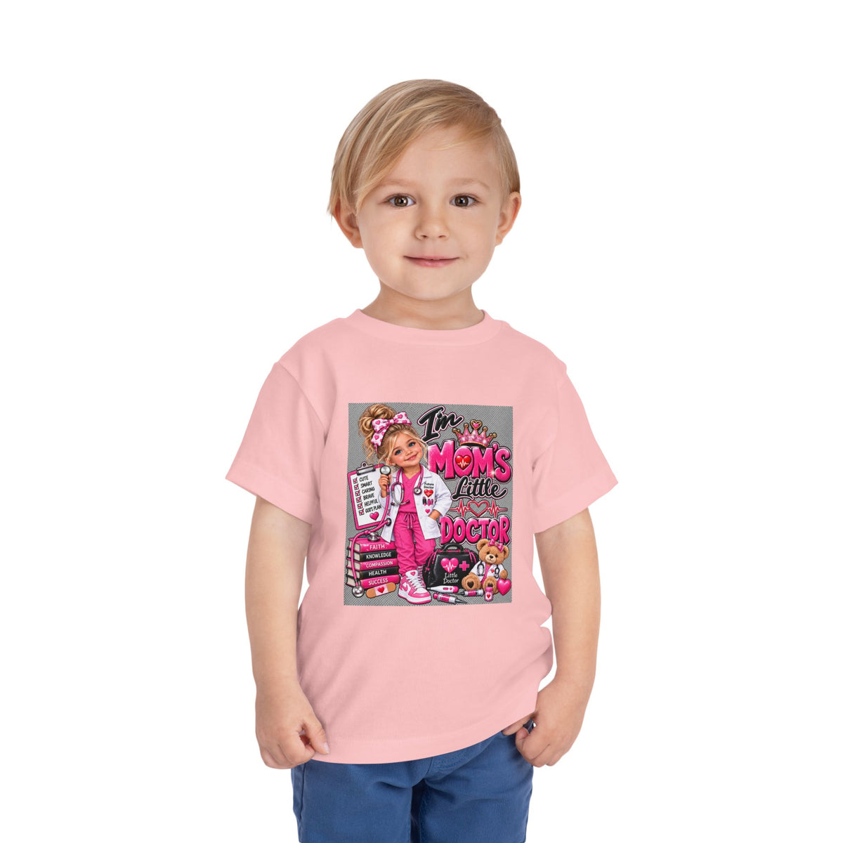 Toddler Tee — "I'm My Mom's Little Doctor" Cute Pink Doctor Playtime Shirt