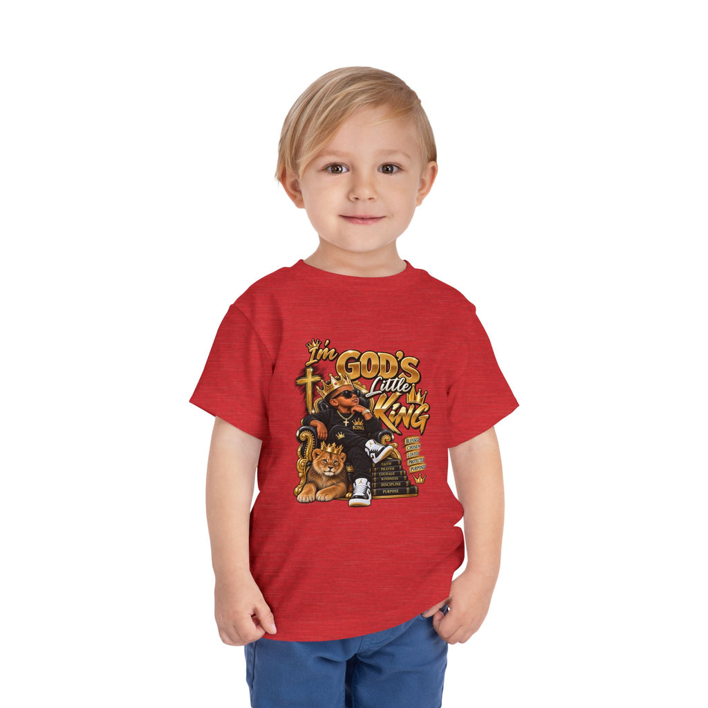Toddler Tee — "I'm God's Little King" Christian Lion Graphic Shirt