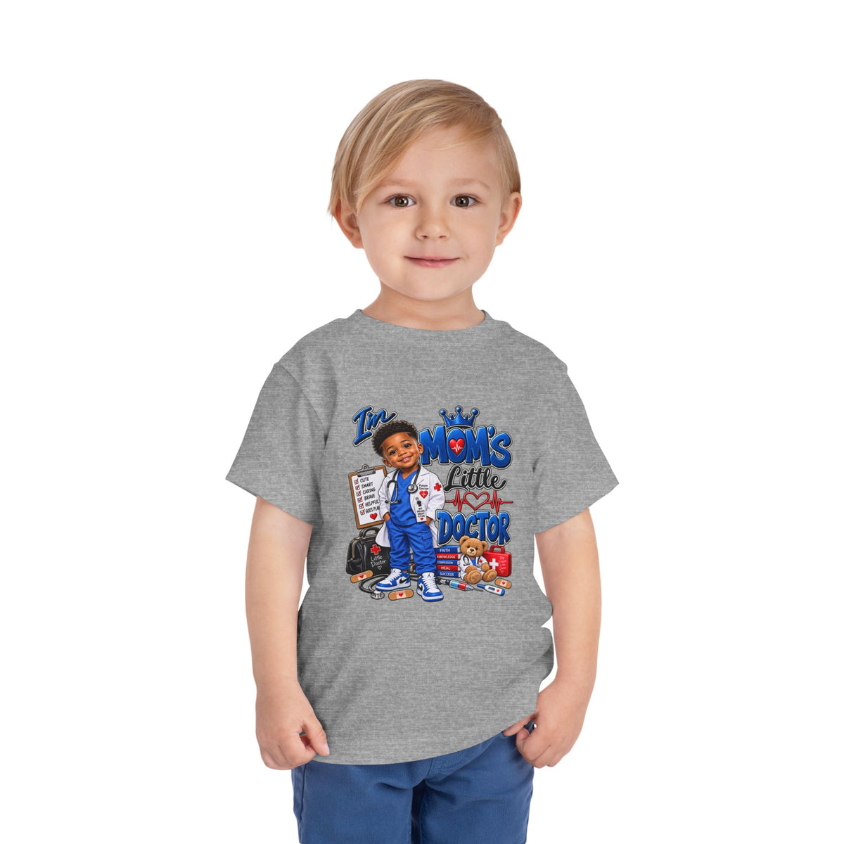 Toddler 'Mom's Little Doctor' Short Sleeve Tee - Cute Kids Doctor Playful Shirt