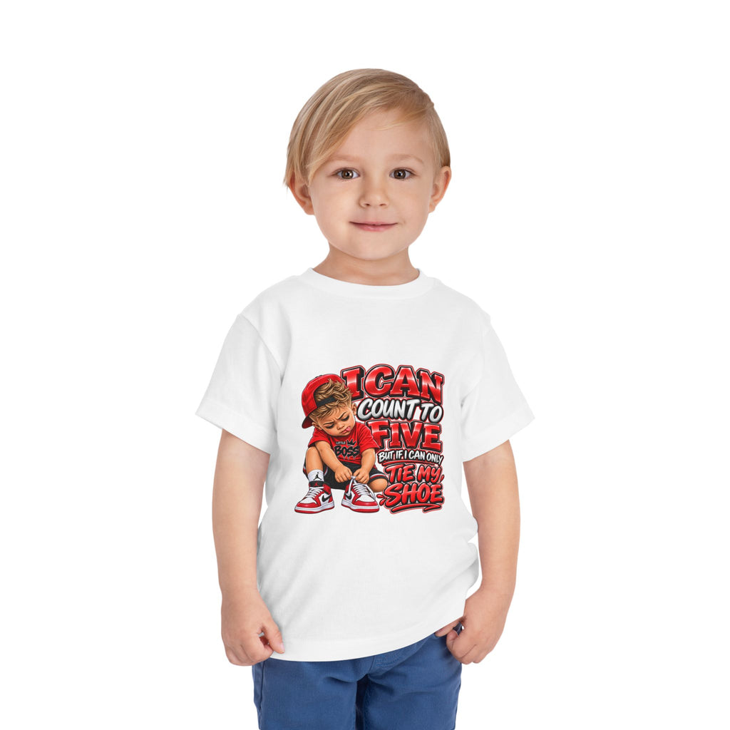Toddler Tee — "I Can Count to Five But I Can Only Tie My Shoe" Cute Boy Graphic
