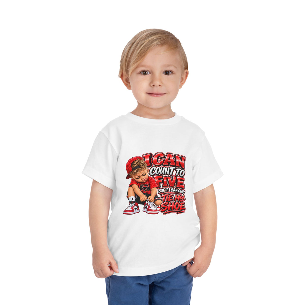 Toddler Tee — "I Can Count to Five But I Can Only Tie My Shoe" Cute Boy Graphic