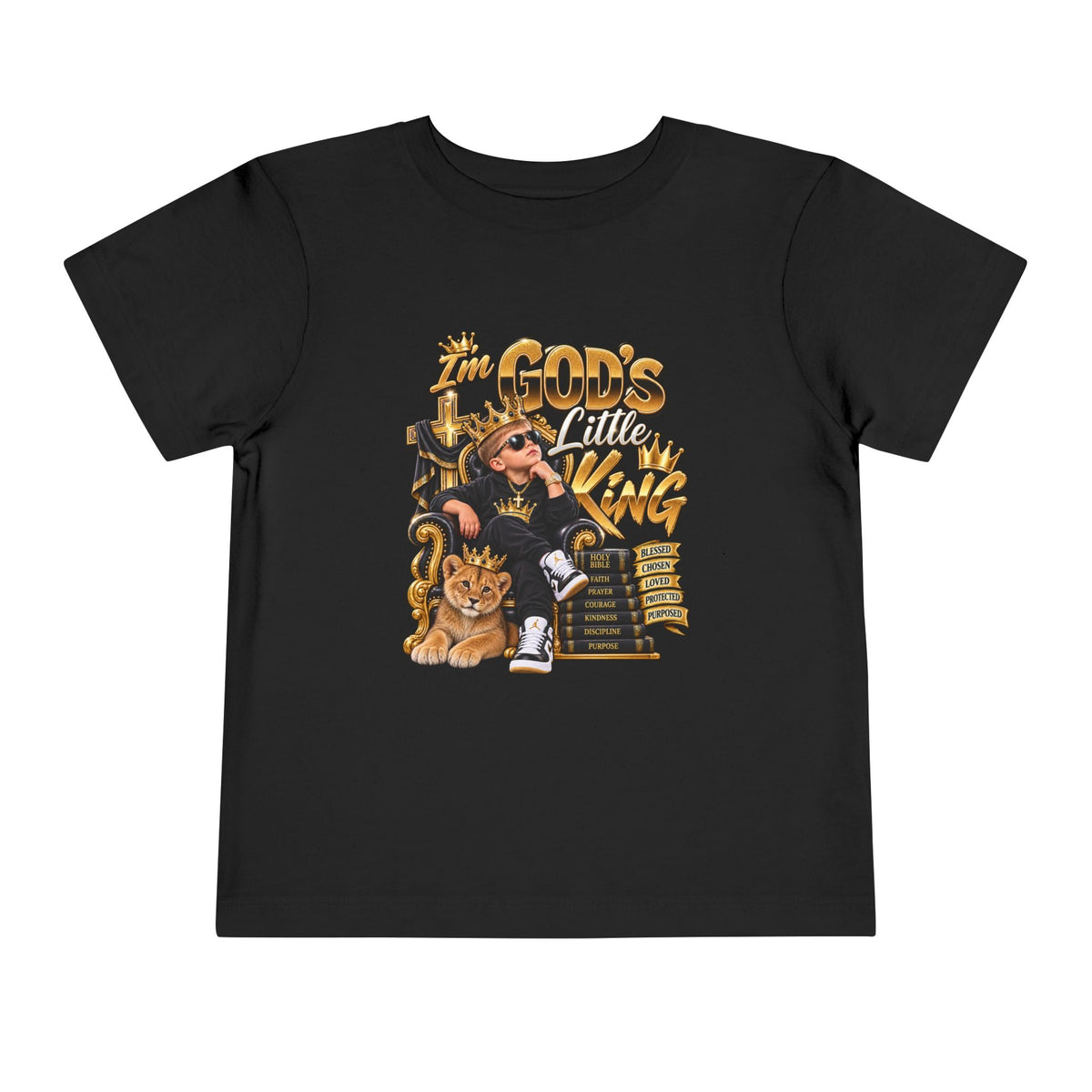 Toddler Tee — "The God's Little King" Graphic Shirt (Lion & Crown)