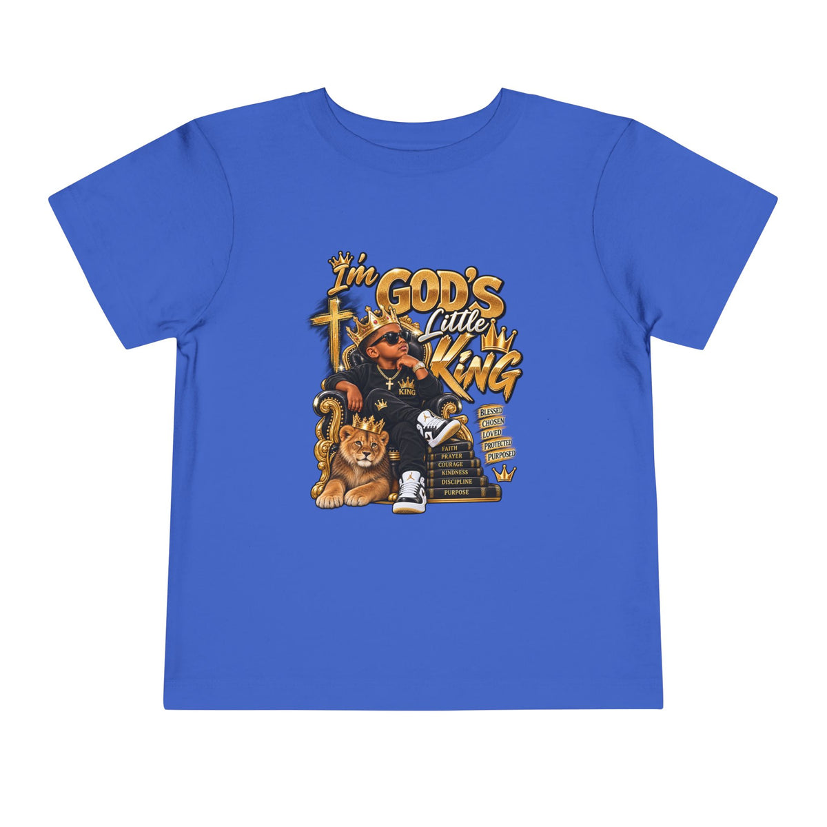Toddler Tee — "I'm God's Little King" Christian Lion Graphic Shirt