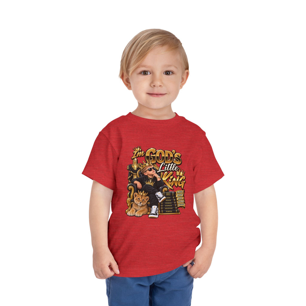 Toddler Tee — "The God's Little King" Graphic Shirt (Lion & Crown)