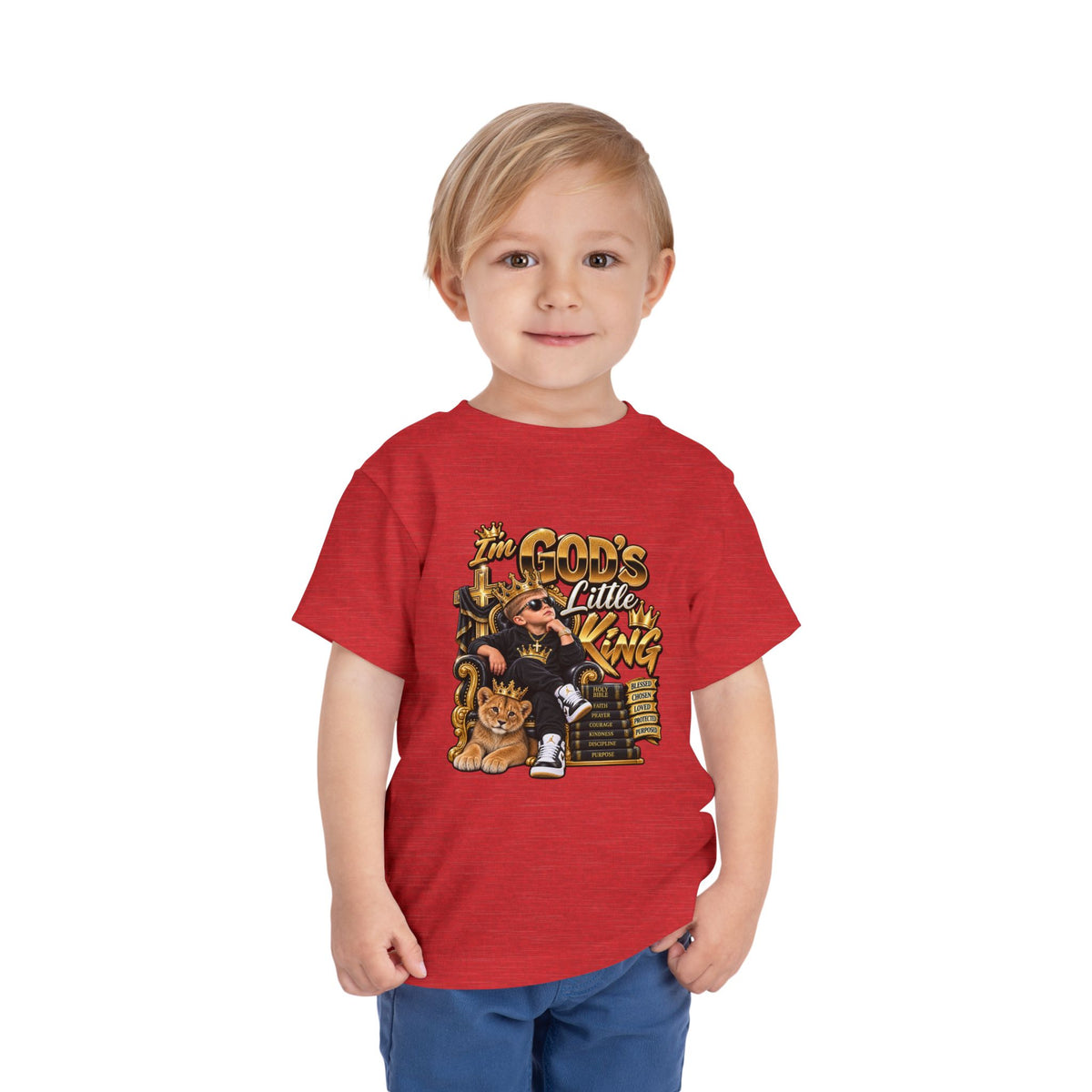 Toddler Tee — "The God's Little King" Graphic Shirt (Lion & Crown)