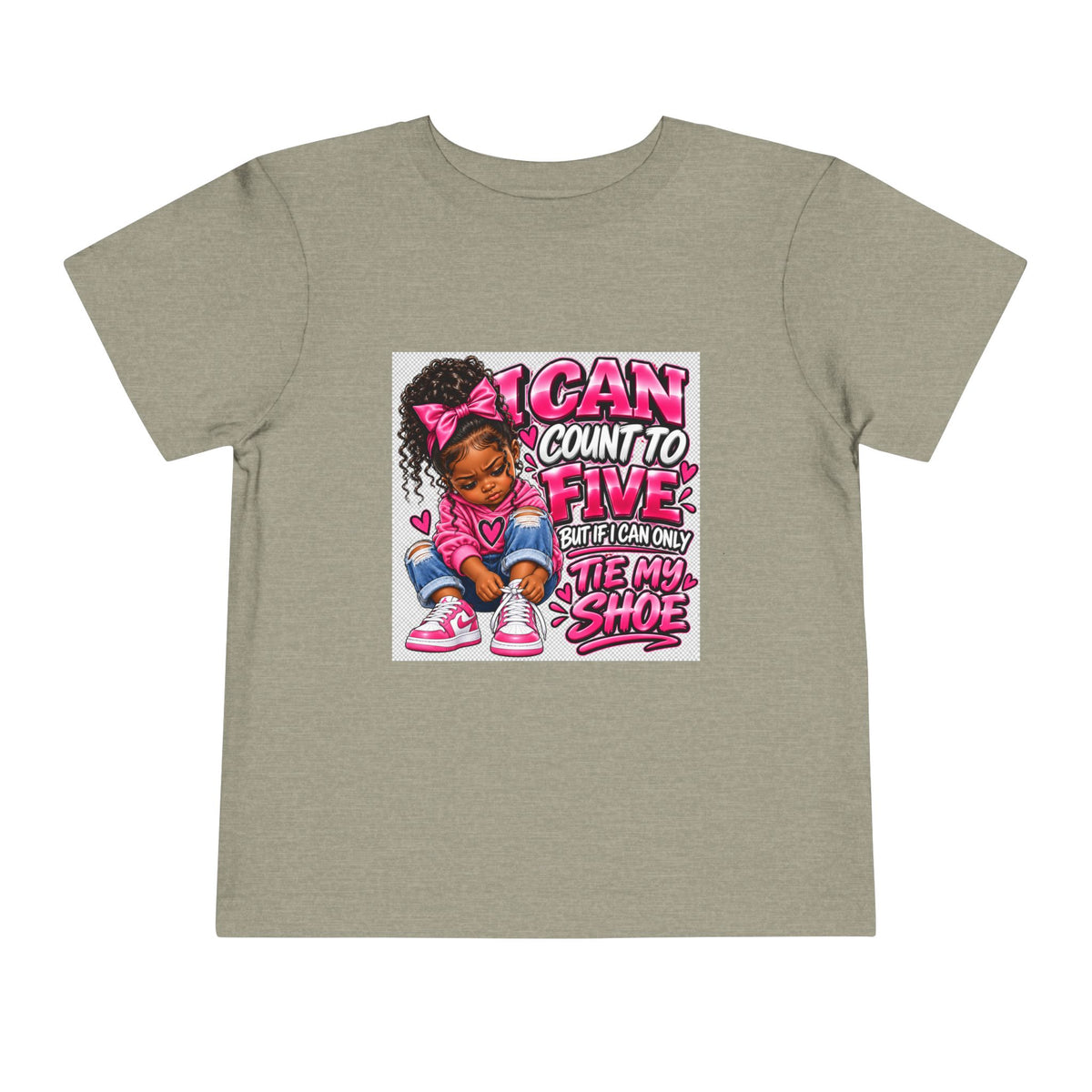 Toddler Tee — "I Can Count to Five But I Can Only Tie My Shoe" Cute Girl Graphic