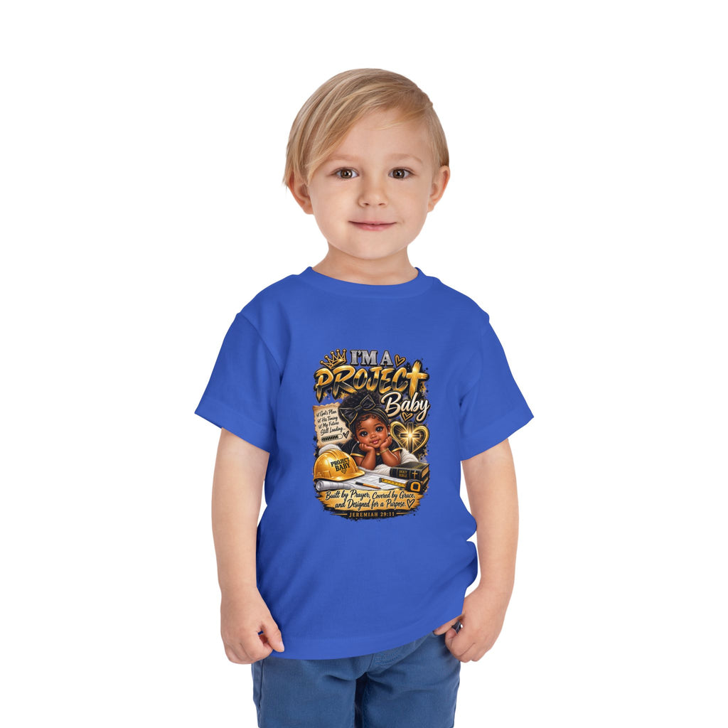 Toddler Tee — "I'm a Project Baby" Afro Girl Construction Graphic