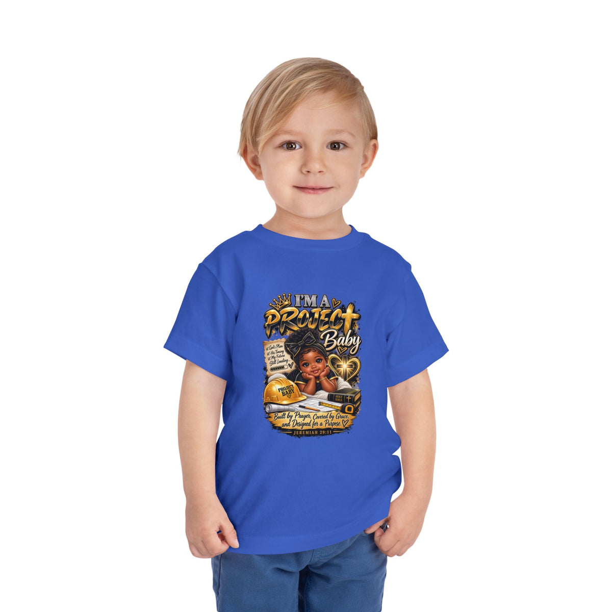 Toddler Tee — "I'm a Project Baby" Afro Girl Construction Graphic