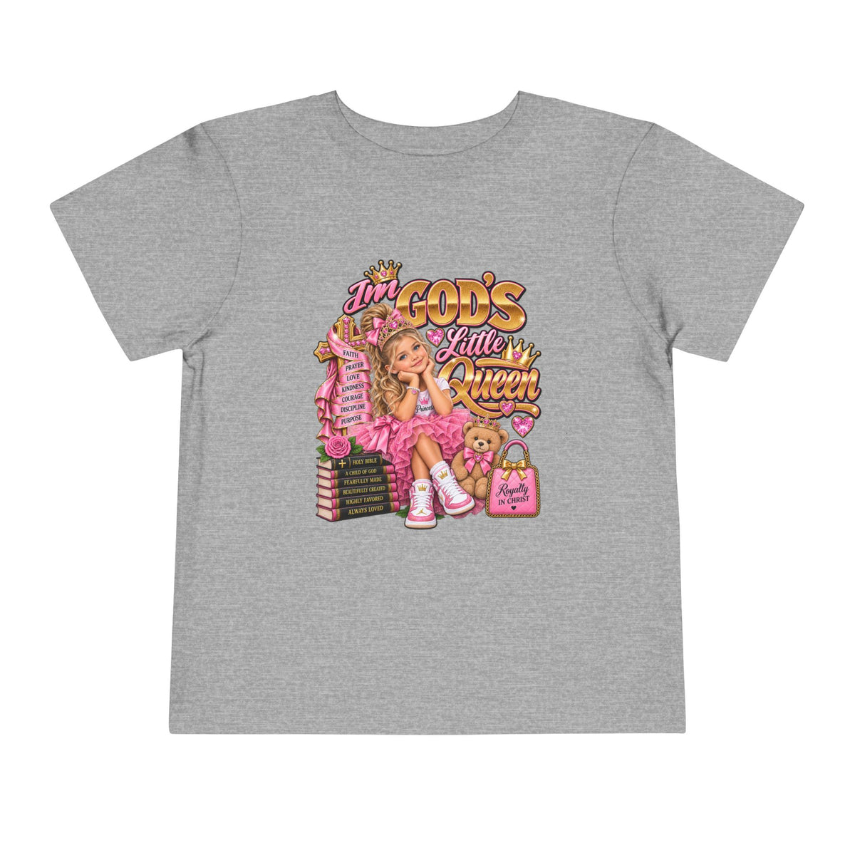 Toddler Tee — "God’s Little Queen" Pink Princess Graphic