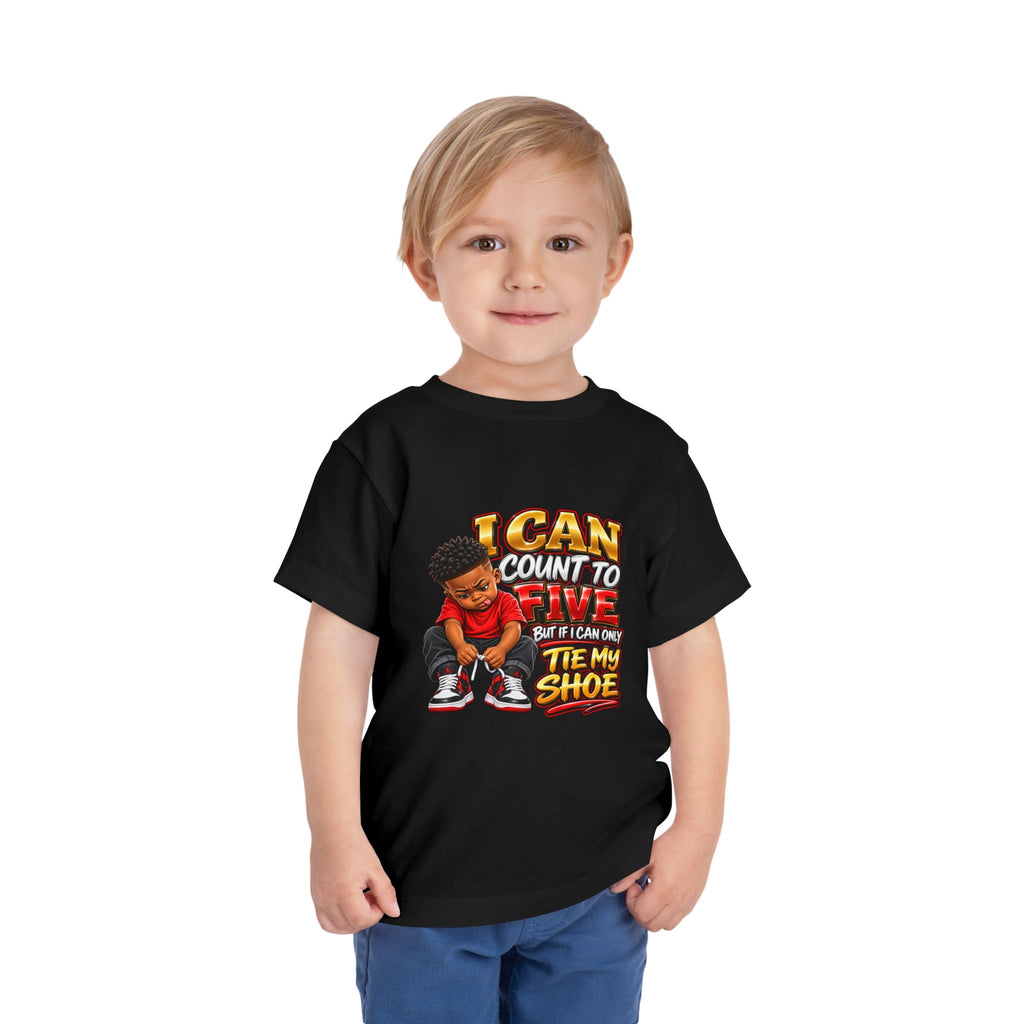 Toddler Tee — "I Can Count to Five But I Can Only Tie My Shoe" Graphic