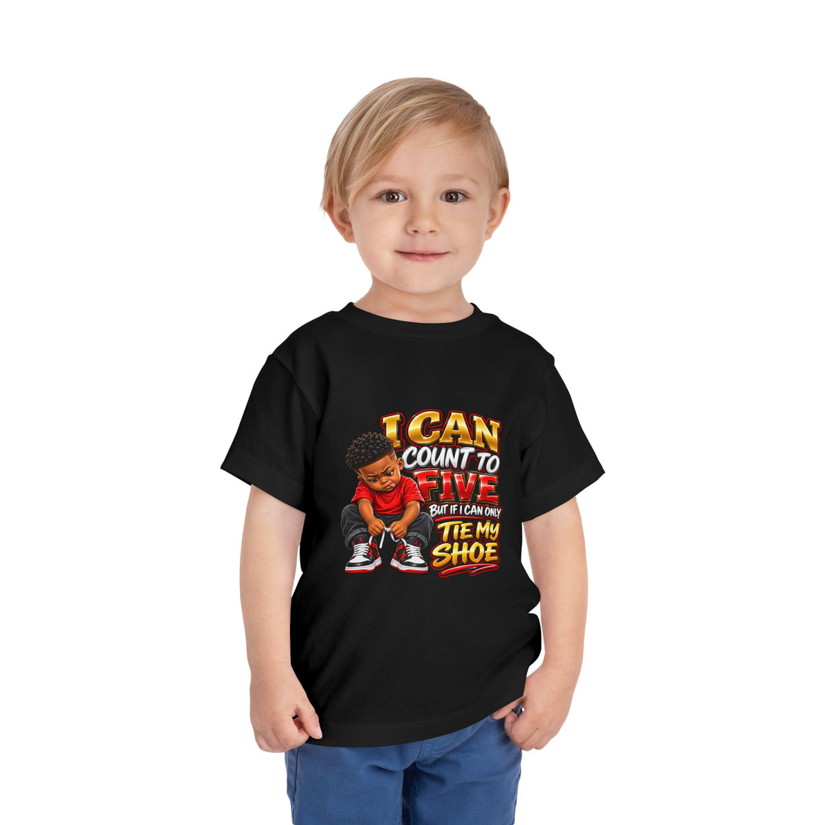 Toddler Tee — "I Can Count to Five But I Can Only Tie My Shoe" Graphic