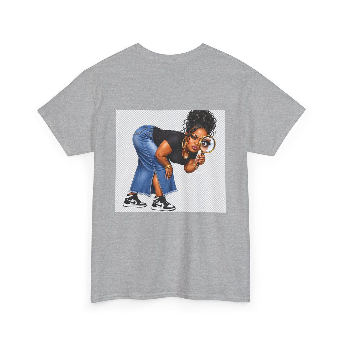 Don't Mind Me "I'm Just Trying to Find Who You're Talking To" Tee — Funny Graphic T-Shirt with Curious Woman Back Print