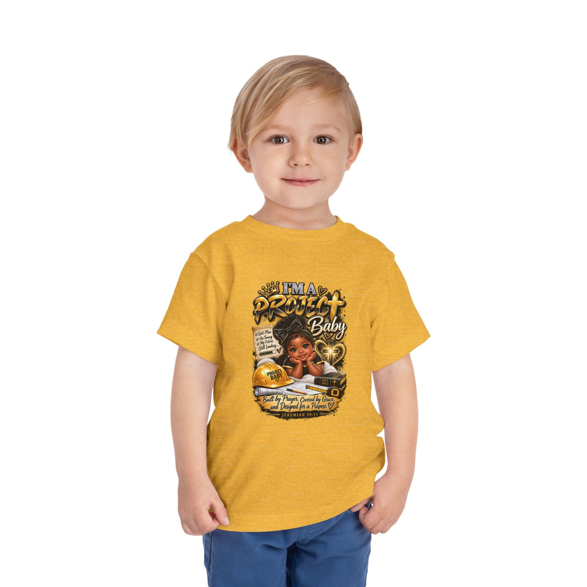 Toddler Tee — "I'm a Project Baby" Afro Girl Construction Graphic