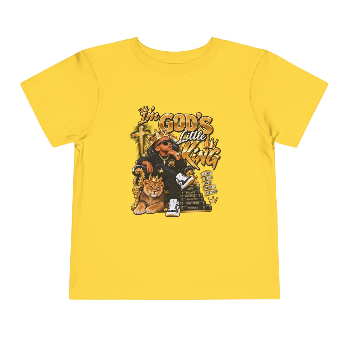 Toddler Tee — "I'm God's Little King" Christian Lion Graphic Shirt