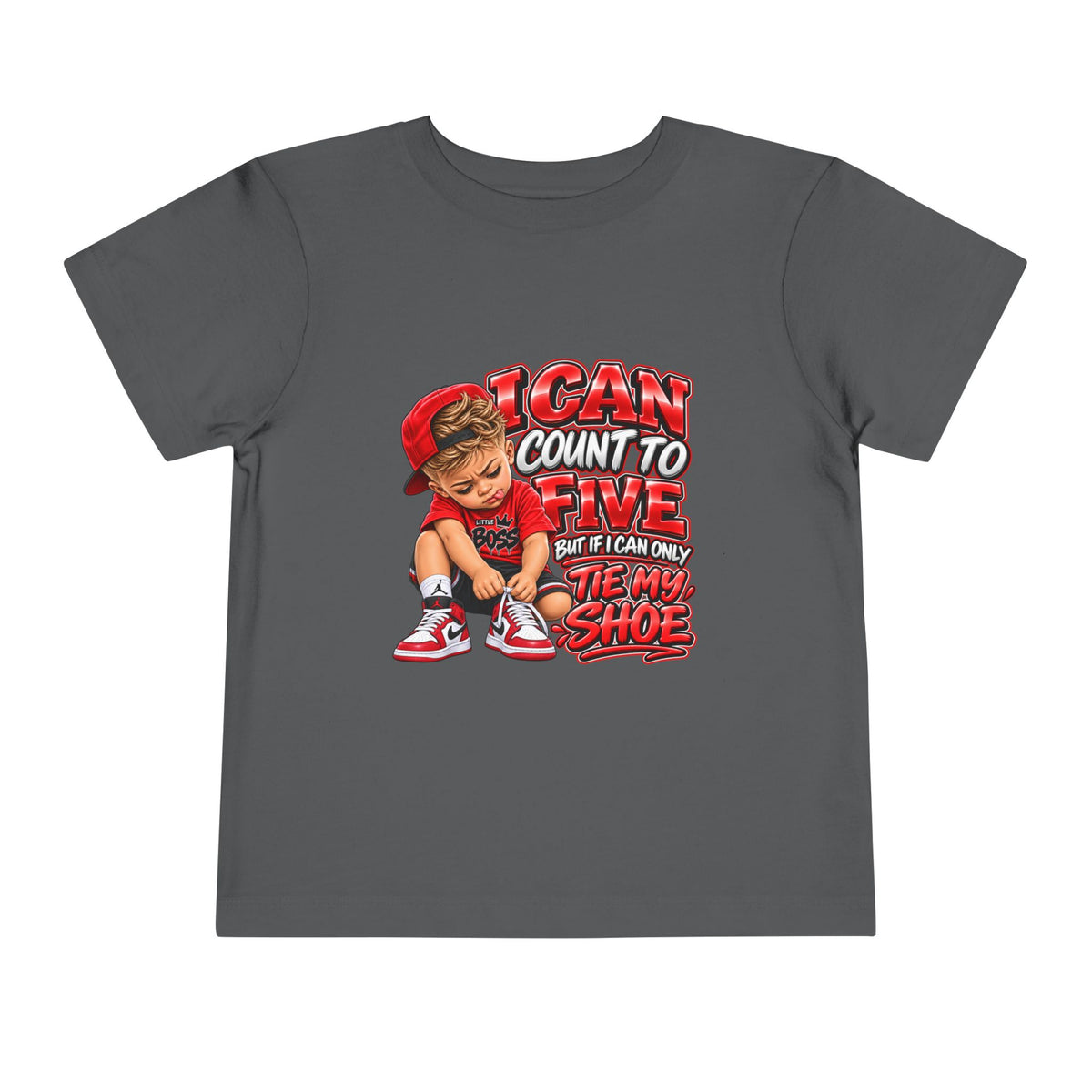 Toddler Tee — "I Can Count to Five But I Can Only Tie My Shoe" Cute Boy Graphic