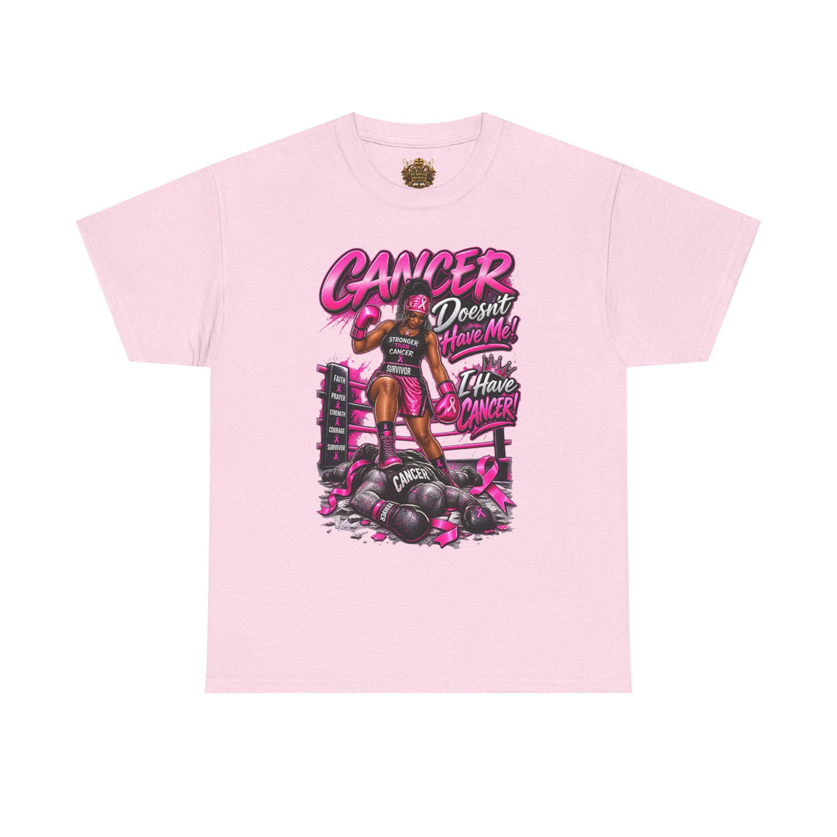 Breast Cancer Fighter Tee — "Cancer Doesn’t Know Who I Have Knocked" Boxing Design