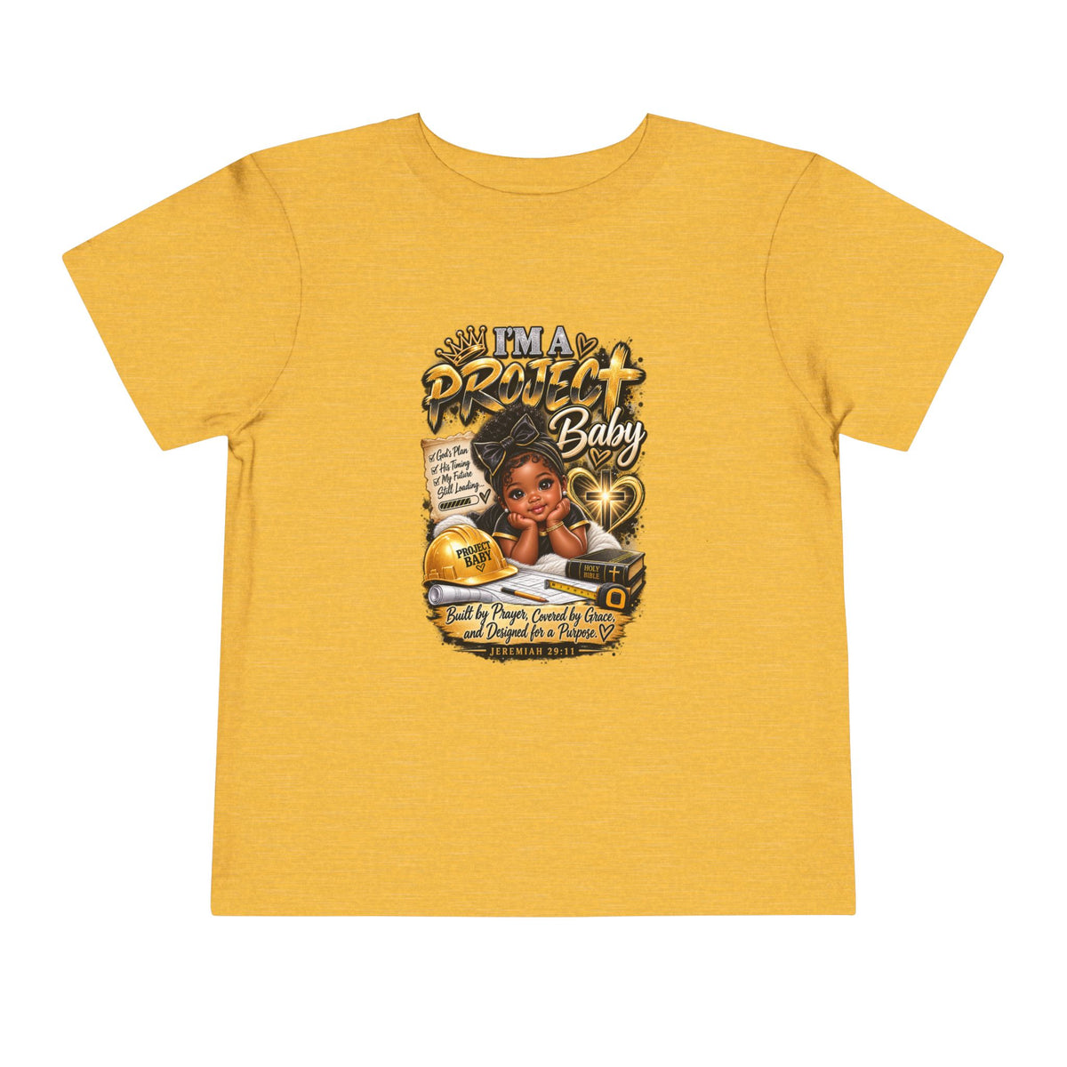 Toddler Tee — "I'm a Project Baby" Afro Girl Construction Graphic