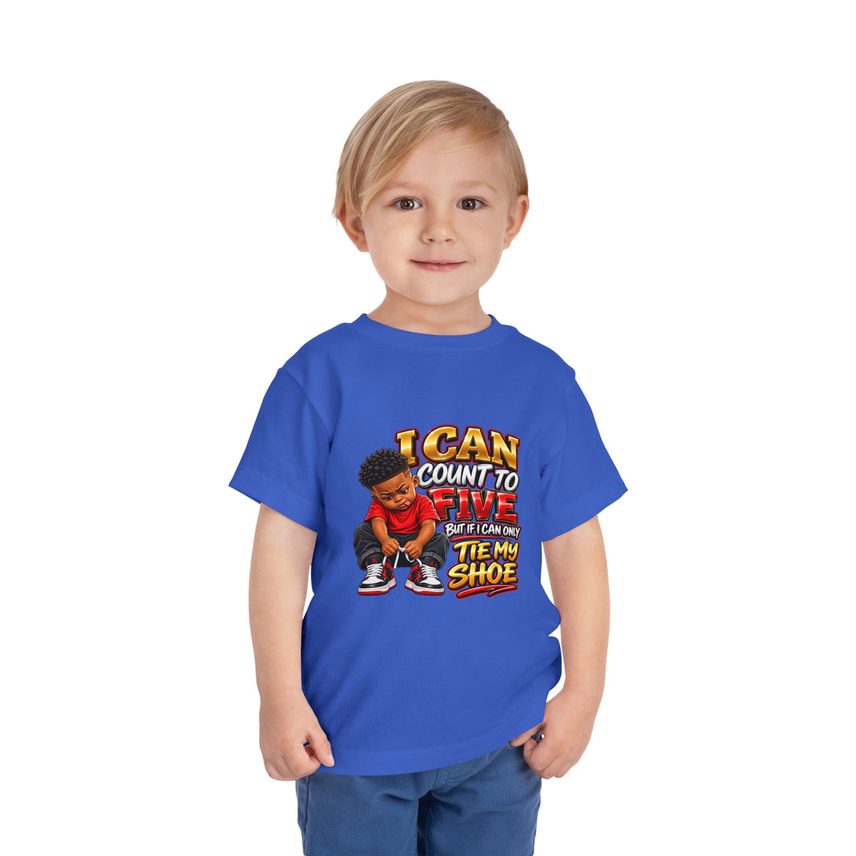 Toddler Tee — "I Can Count to Five But I Can Only Tie My Shoe" Graphic