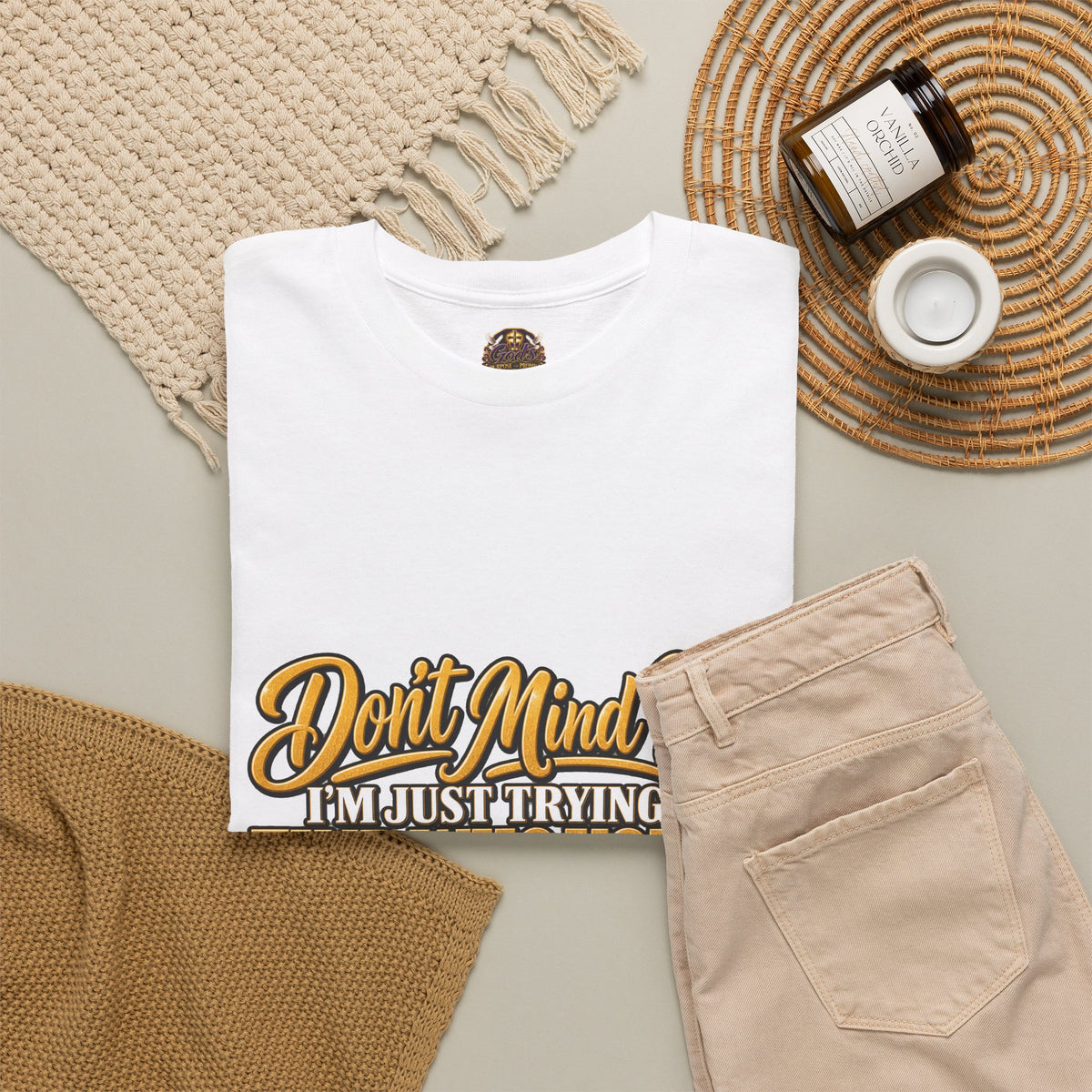 Don't Mind Me "I'm Just Trying to Find Who You're Talking To" Tee — Funny Graphic T-Shirt with Curious Woman Back Print