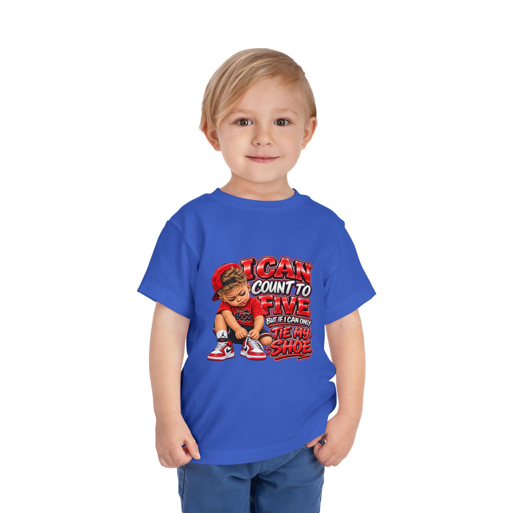 Toddler Tee — "I Can Count to Five But I Can Only Tie My Shoe" Cute Boy Graphic