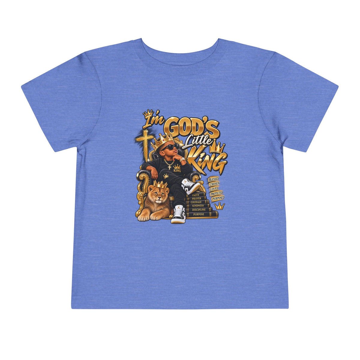 Toddler Tee — "I'm God's Little King" Christian Lion Graphic Shirt