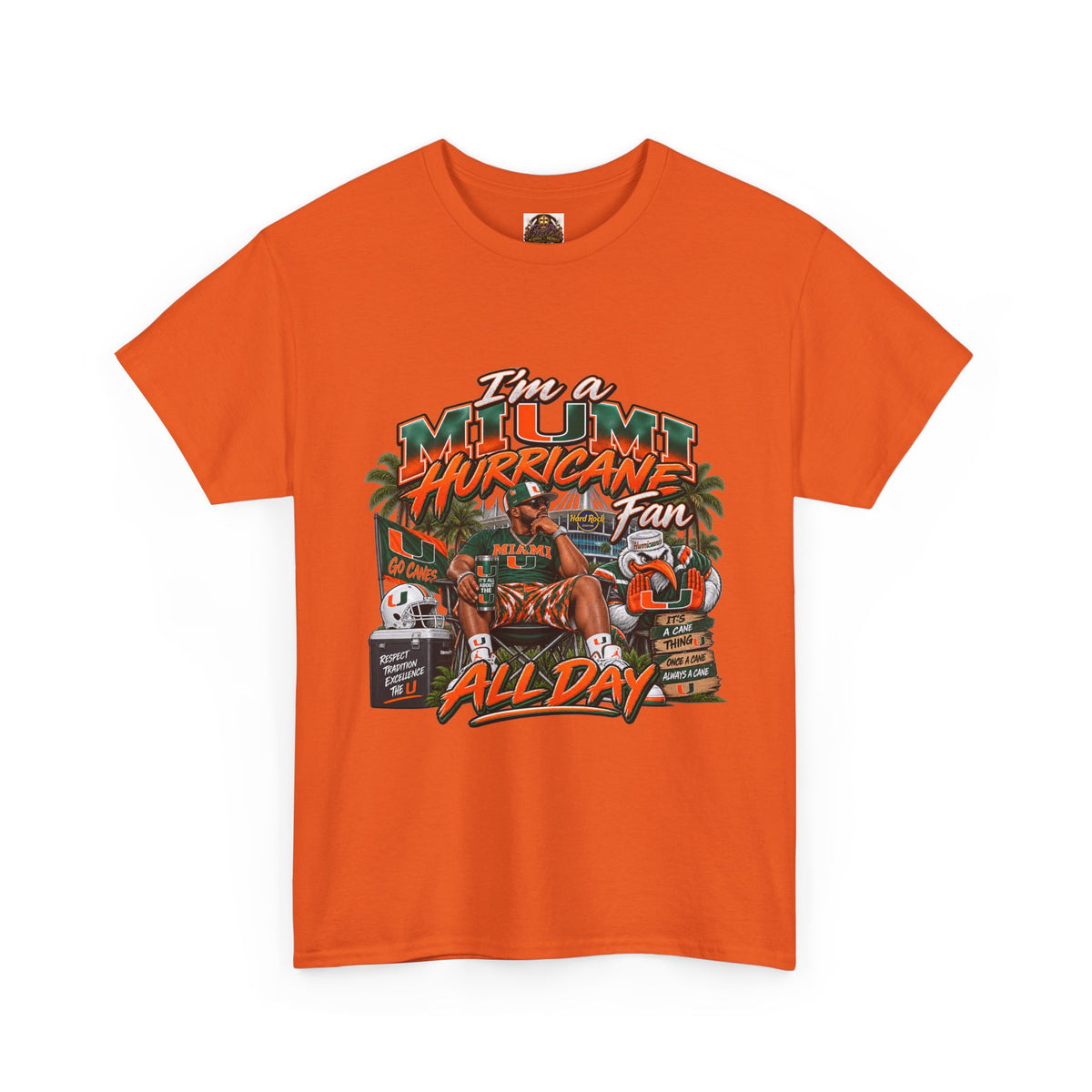 Miami Hurricanes Fan T-Shirt – “I’m a Miami Hurricane Fan All Day” Game Day Tee
