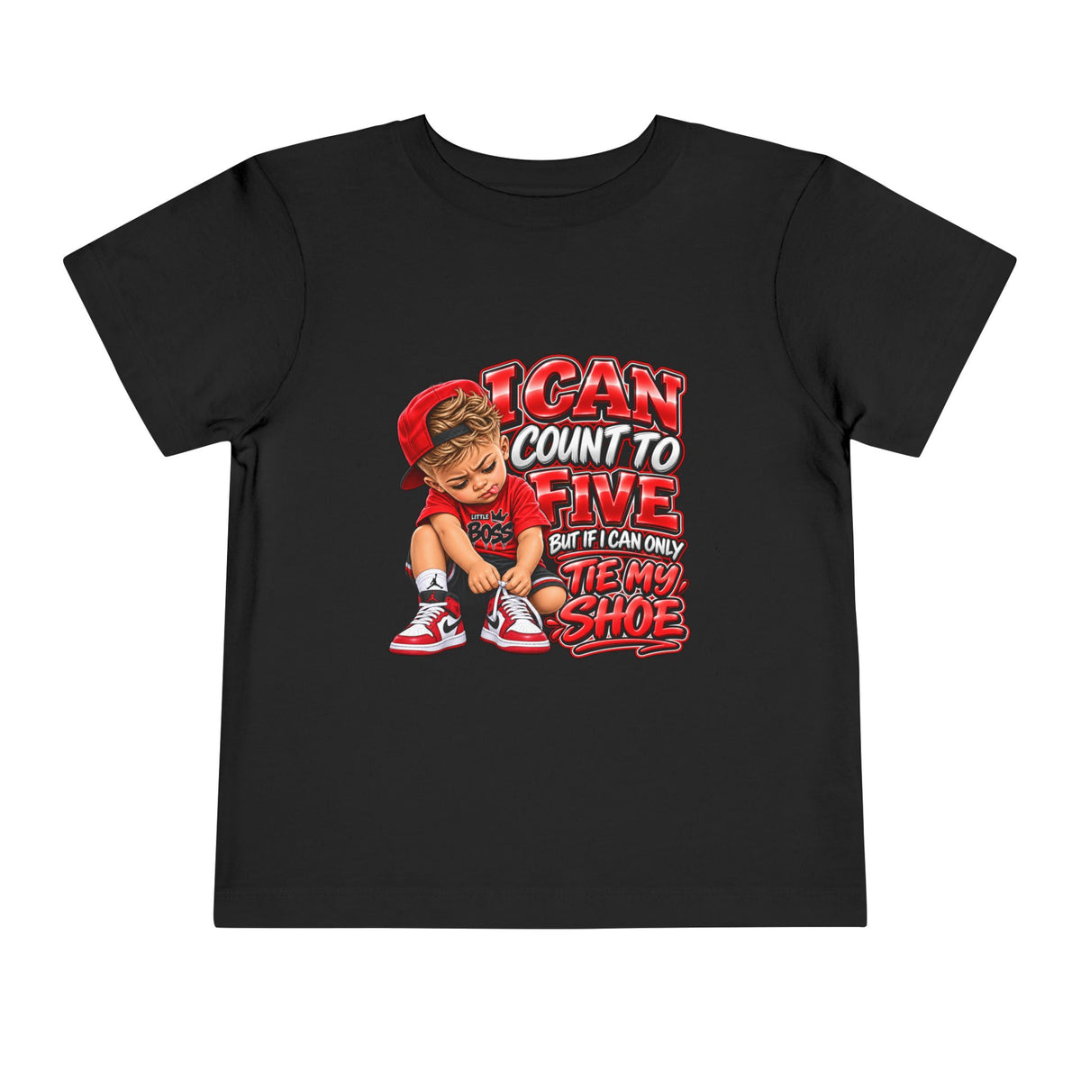 Toddler Tee — "I Can Count to Five But I Can Only Tie My Shoe" Cute Boy Graphic