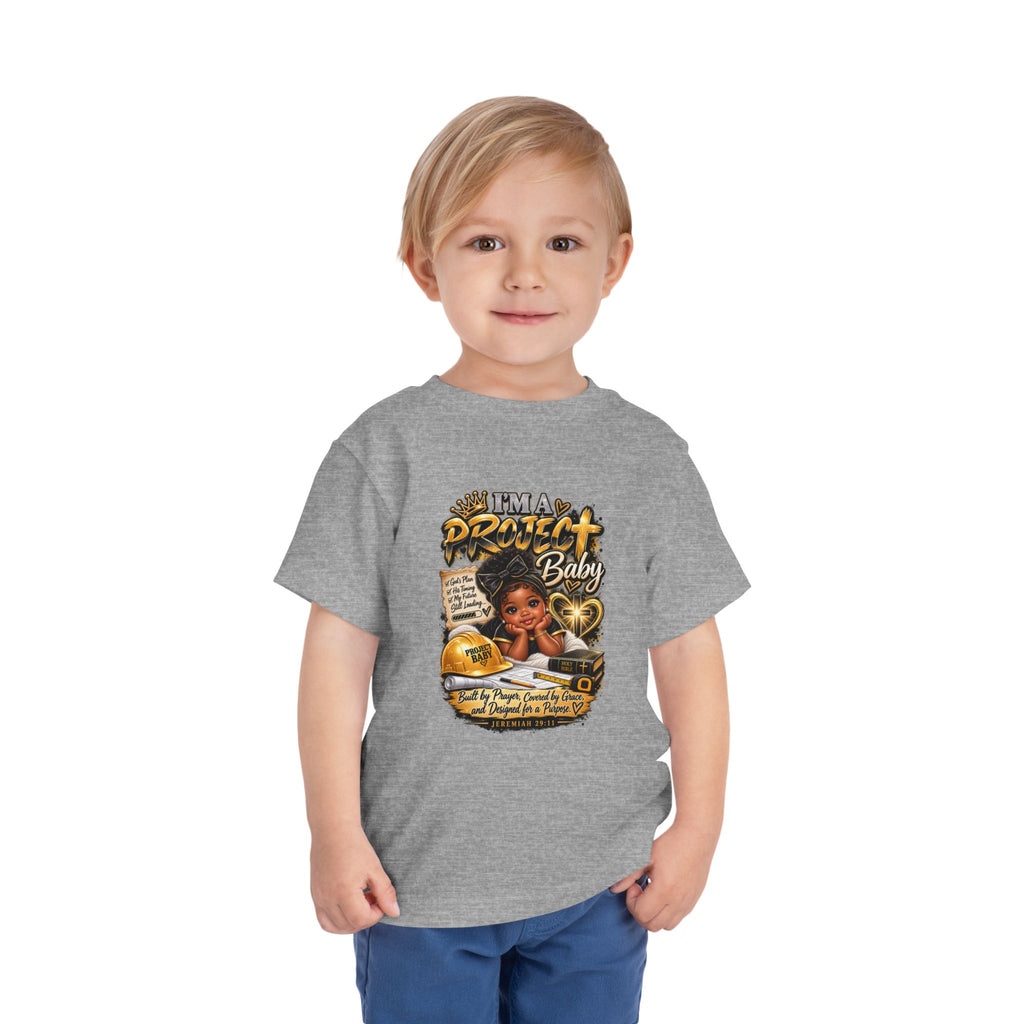 Toddler Tee — "I'm a Project Baby" Afro Girl Construction Graphic