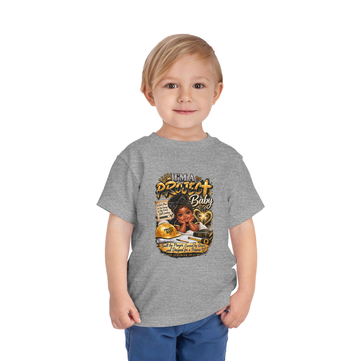 Toddler Tee — "I'm a Project Baby" Afro Girl Construction Graphic