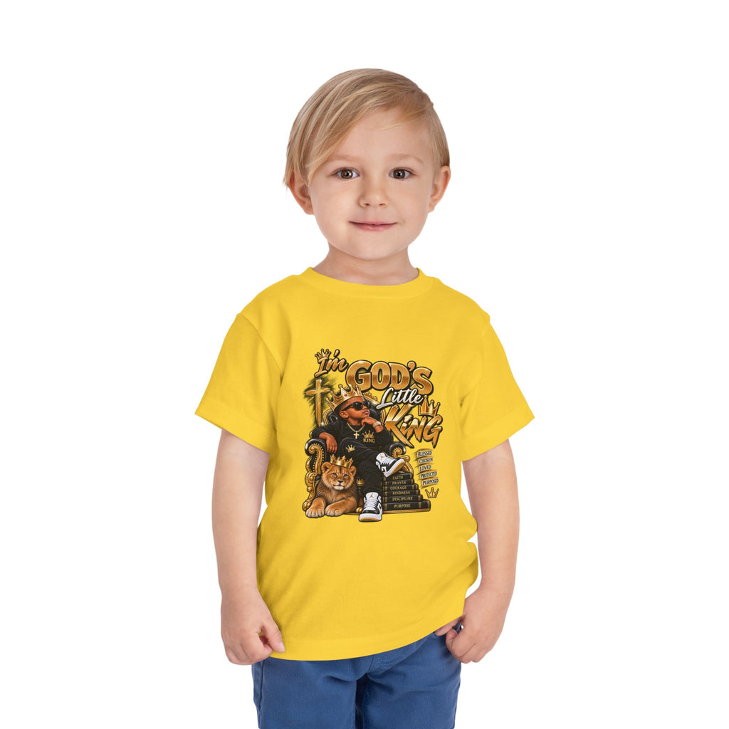 Toddler Tee — "I'm God's Little King" Christian Lion Graphic Shirt