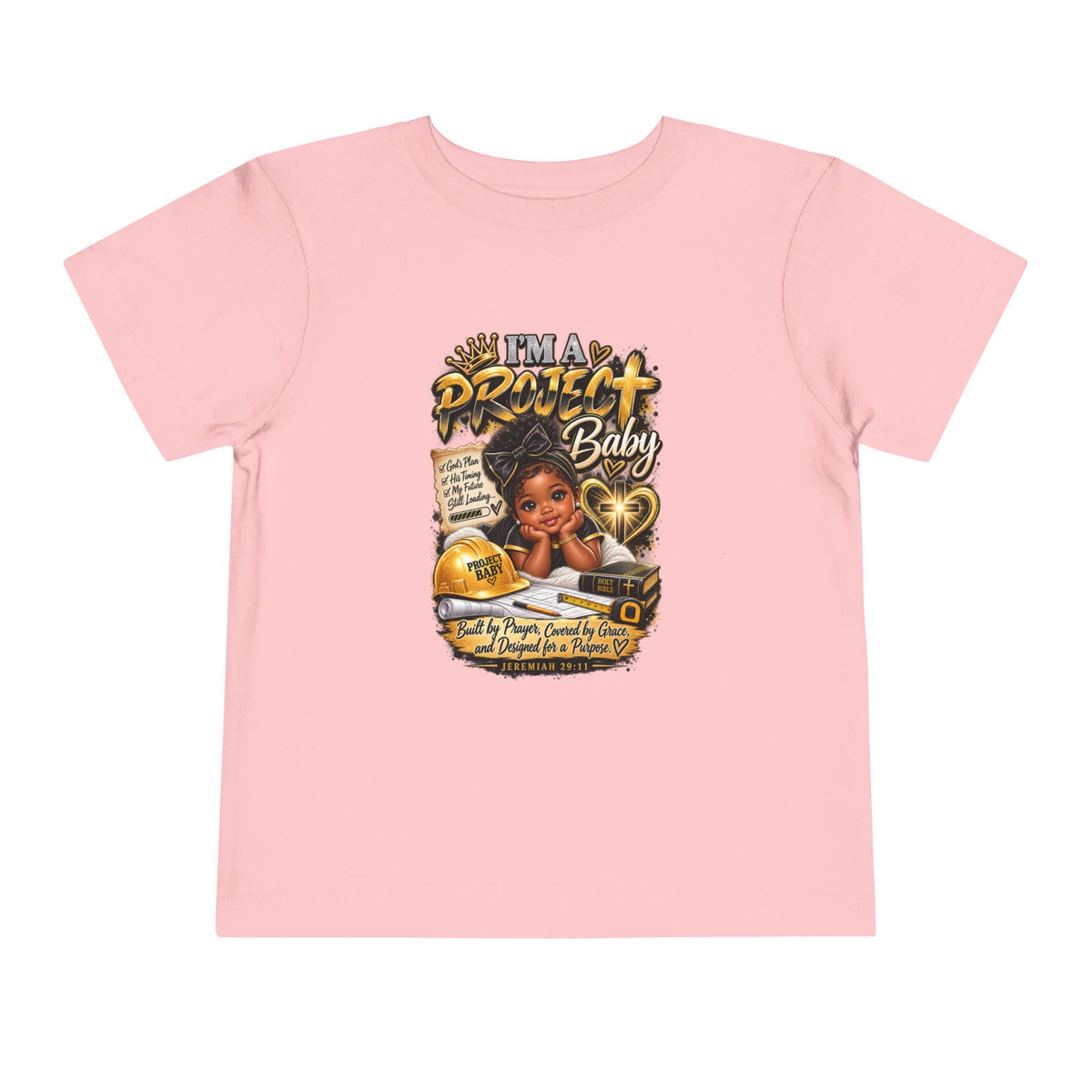 Toddler Tee — "I'm a Project Baby" Afro Girl Construction Graphic