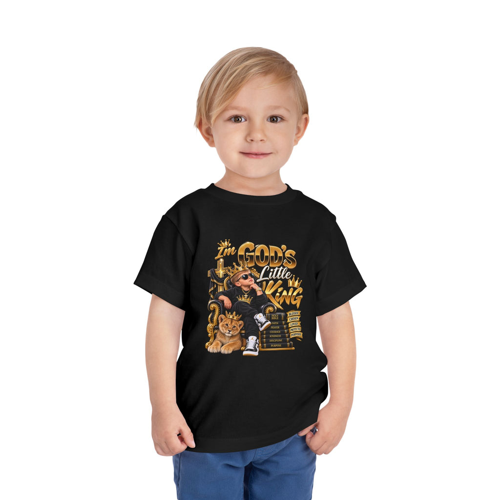 Toddler Tee — "The God's Little King" Graphic Shirt (Lion & Crown)