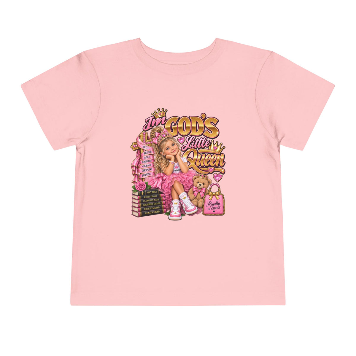 Toddler Tee — "God’s Little Queen" Pink Princess Graphic