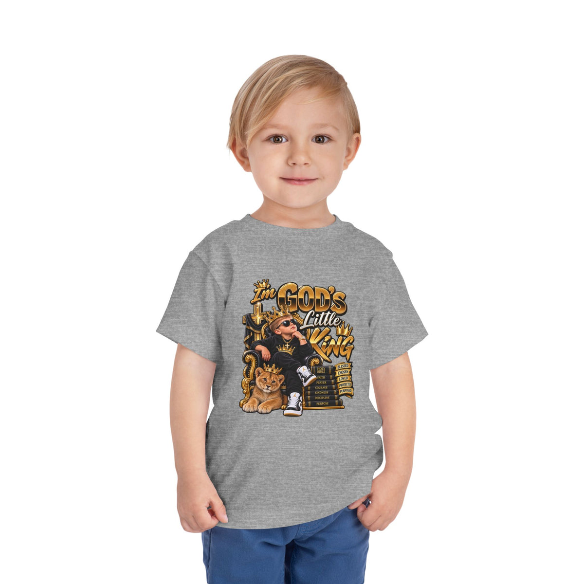 Toddler Tee — "The God's Little King" Graphic Shirt (Lion & Crown)