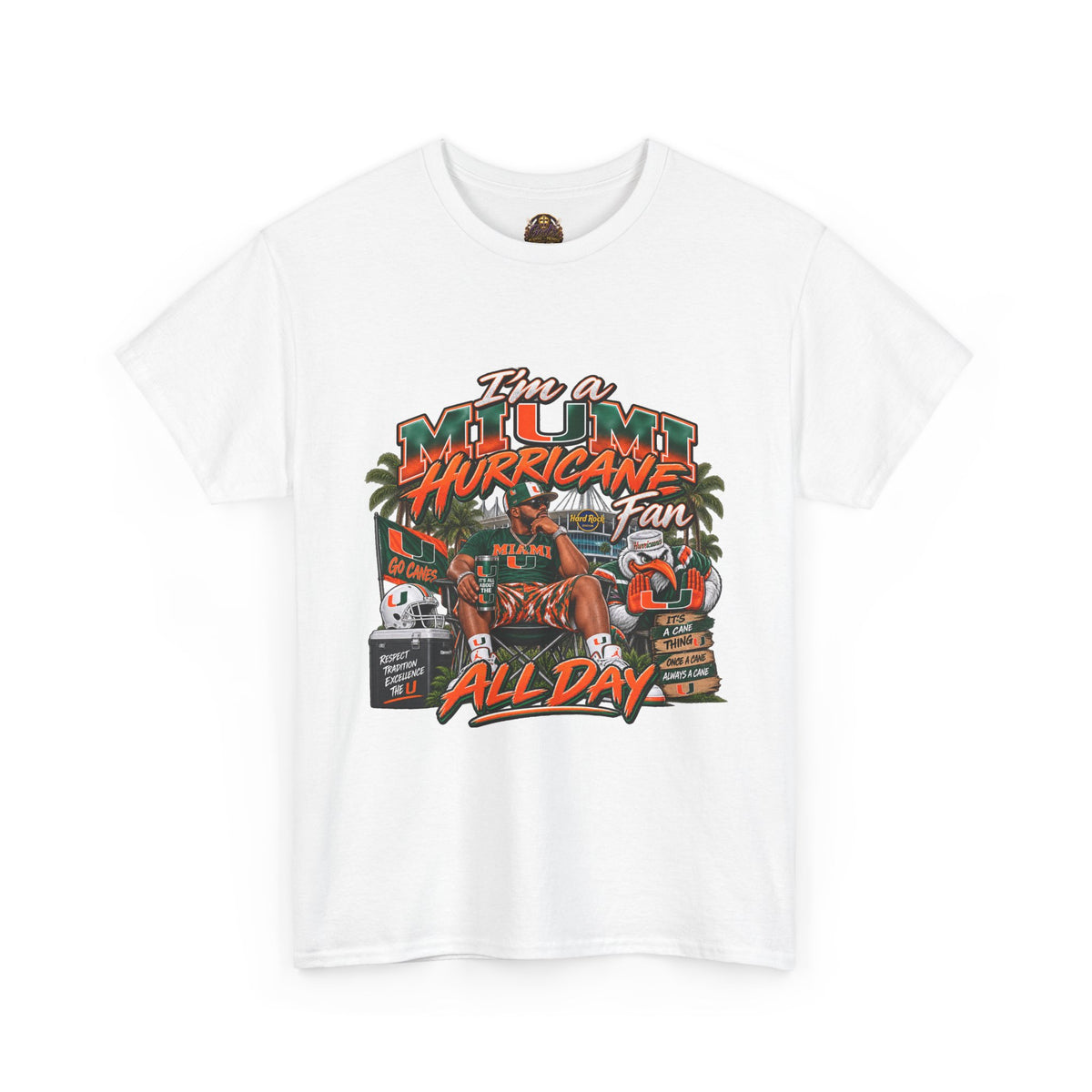 Miami Hurricanes Fan T-Shirt – “I’m a Miami Hurricane Fan All Day” Game Day Tee