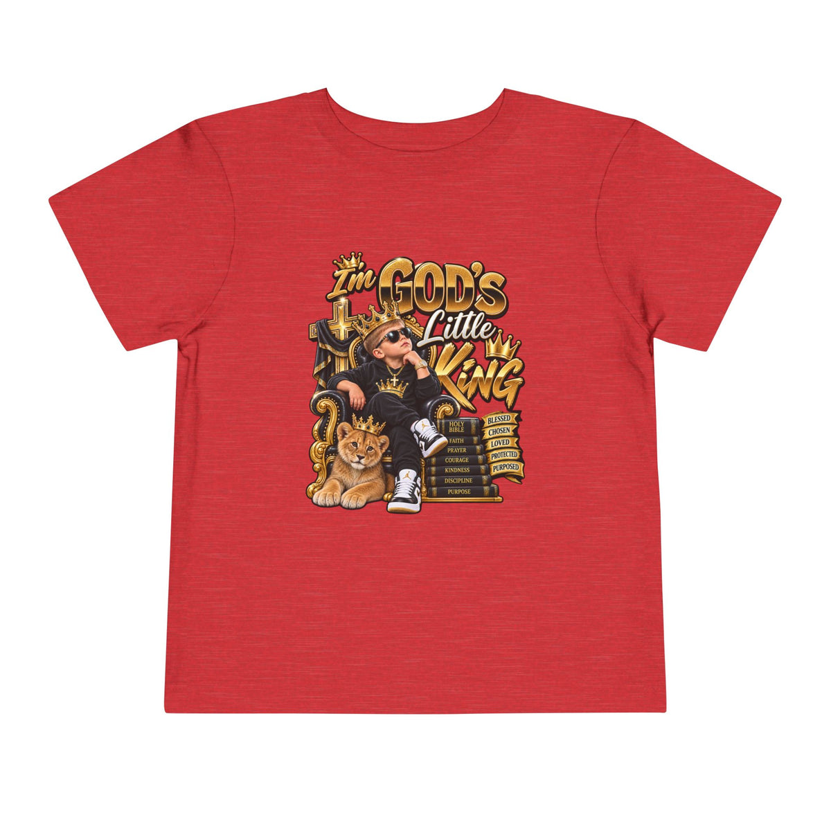 Toddler Tee — "The God's Little King" Graphic Shirt (Lion & Crown)