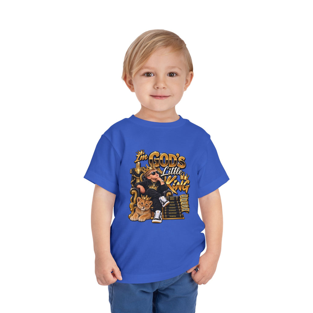 Toddler Tee — "The God's Little King" Graphic Shirt (Lion & Crown)