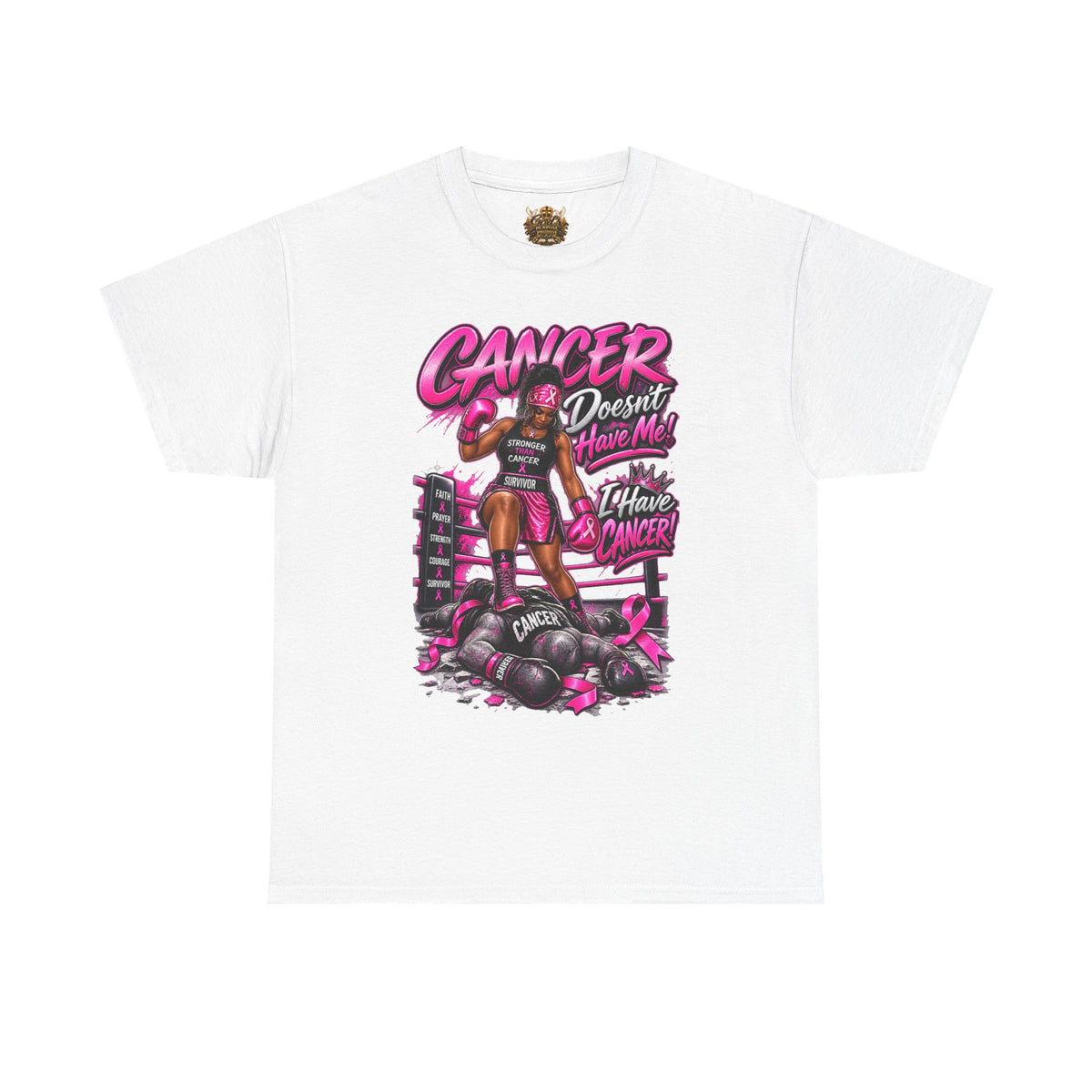 Breast Cancer Fighter Tee — "Cancer Doesn’t Know Who I Have Knocked" Boxing Design