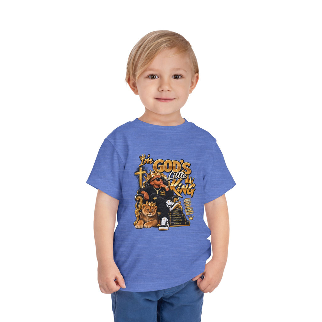 Toddler Tee — "I'm God's Little King" Christian Lion Graphic Shirt